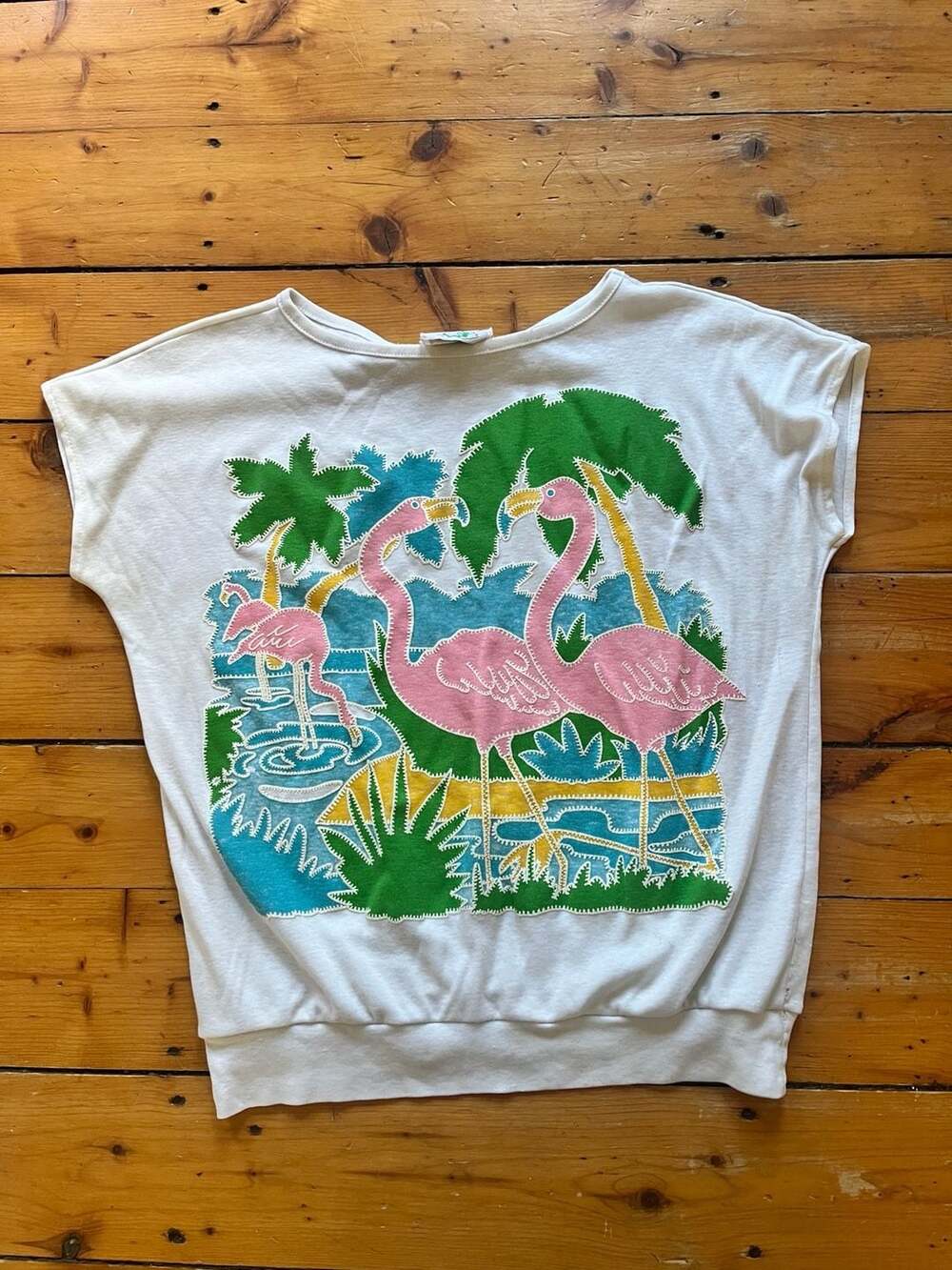 B.J. Frog Flamingo Sweatshirt White Graphic Print Retro 80s Vintage USA Made